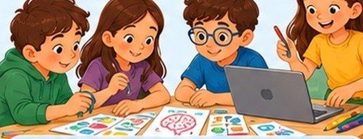 Ilustración: niños diseñando juegos de memoria
